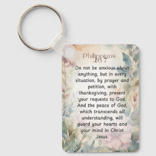 Philippians 4:6-7 Christian Bible Verse Watercolor Keychain