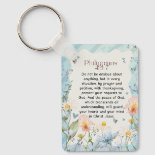 Philippians 4:6-7 Christian Bible Verse Watercolor Keychain