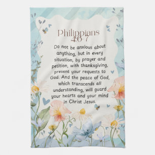 Philippians 4:6-7 Christian Bible Verse Watercolor Kitchen Towel