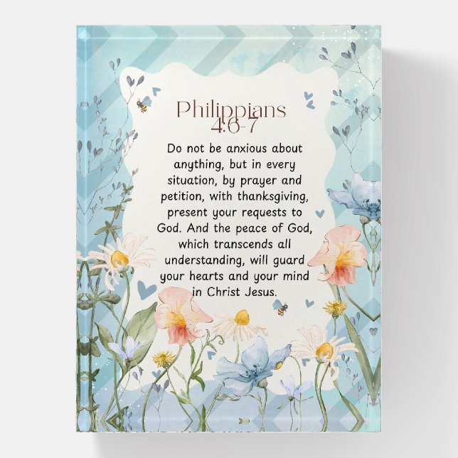Philippians 4:6-7 Christian Bible Verse Watercolor Paperweight (Vertical)