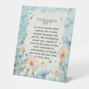 Philippians 4:6-7 Christian Bible Verse Watercolor Pedestal Sign
