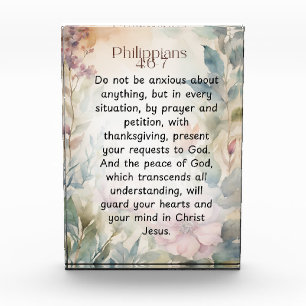 Philippians 4:6-7 Christian Bible Verse Watercolor Photo Block