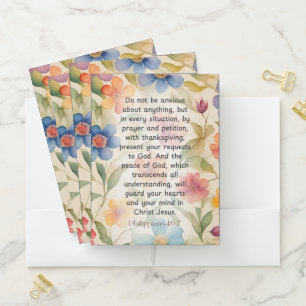 Philippians 4:6-7 Christian Bible Verse Watercolor Pocket Folder