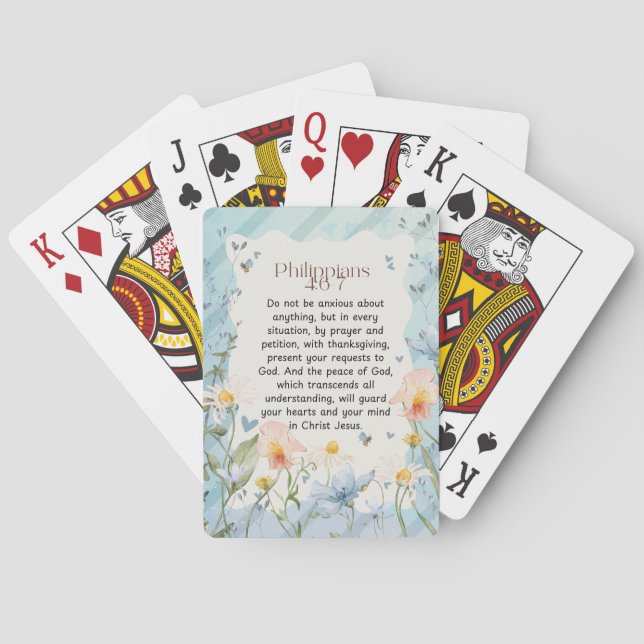 Philippians 4:6-7 Christian Bible Verse Watercolor Poker Cards (Back)