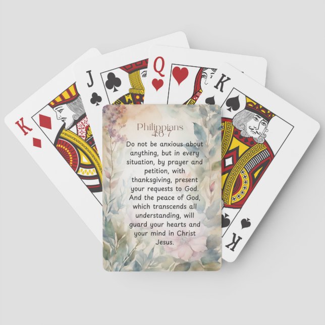 Philippians 4:6-7 Christian Bible Verse Watercolor Poker Cards (Back)