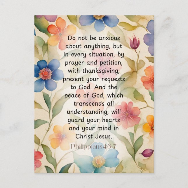Philippians 4:6-7 Christian Bible Verse Watercolor Postcard (Front)
