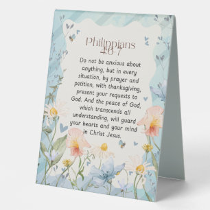 Philippians 4:6-7 Christian Bible Verse Watercolor Table Tent
