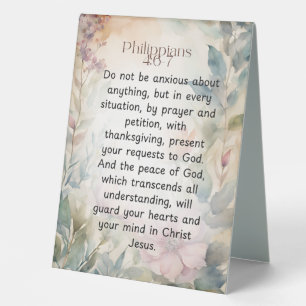 Philippians 4:6-7 Christian Bible Verse Watercolor Table Tent