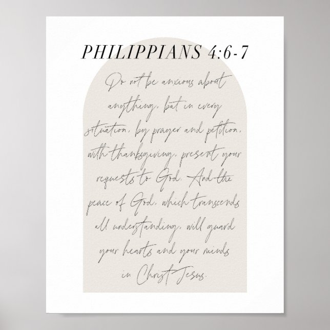 Philippians 4:6-7 Minimal Boho Beige Arch Script Poster (Front)