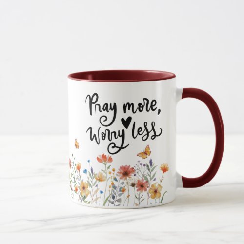 Philippians 46_7 Pray More Worry Less Bible Verse Mug