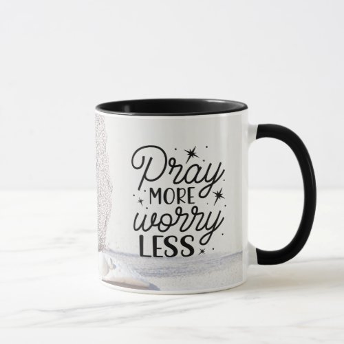 Philippians 46_7 Pray More Worry Less Sandy Beach Mug