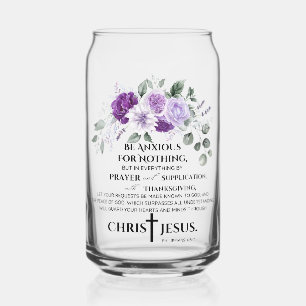 Philippians 4:6-7 Scripture Purple Flowers Can Glass