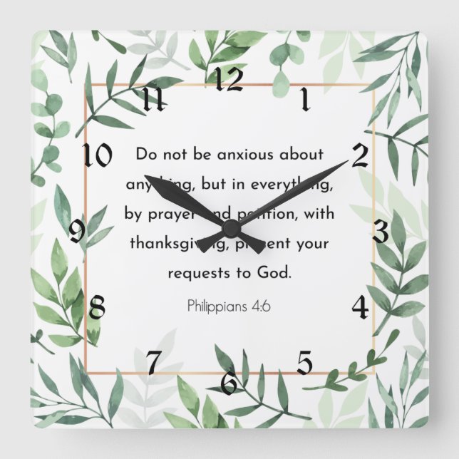 Philippians 4:6, Bible Verse, Christianity Square Wall Clock (Front)
