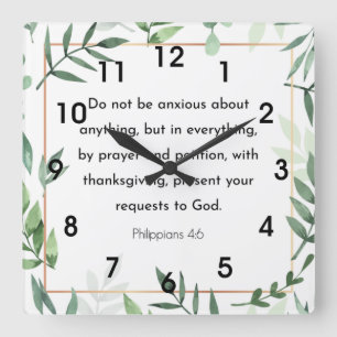 Philippians 4:6, Bible Verse, Square Wall Clock