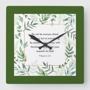 Philippians 4:6, Bible Verse, Square Wall Clock
