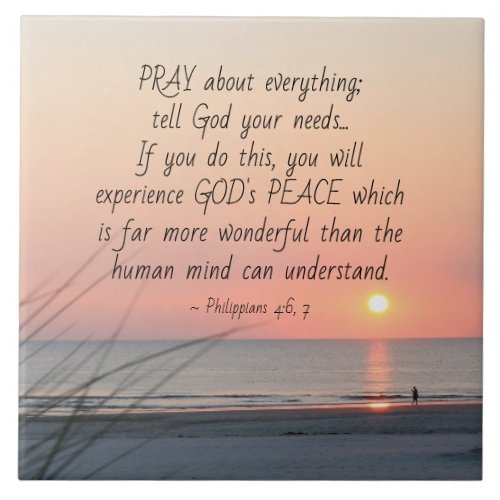 Philippians 46 Pray About Everything Ocean Sunset Ceramic Tile