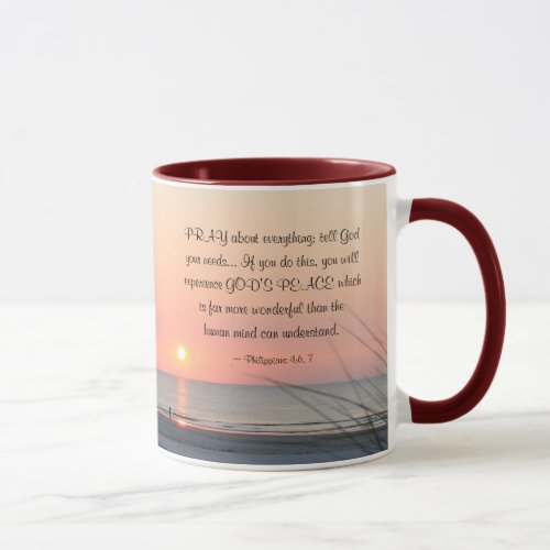 Philippians 46 Pray About Everything Ocean Sunset Mug