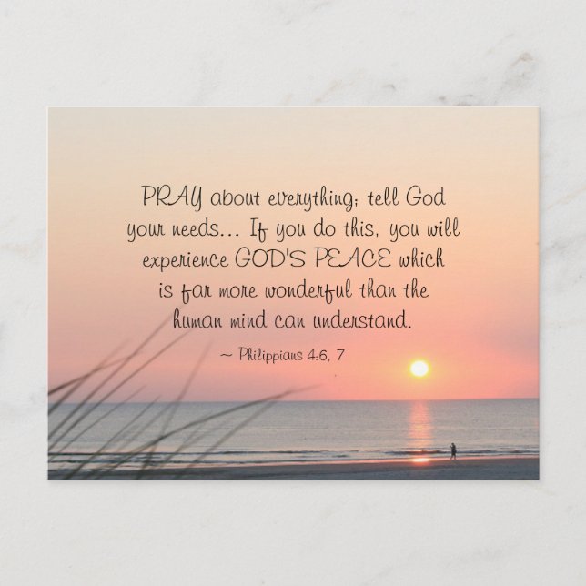 Philippians 4:6 Pray About Everything Ocean Sunset Postcard (Front)