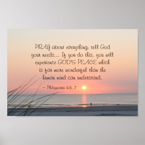 Philippians 46 Pray About Everything Ocean Sunset Poster