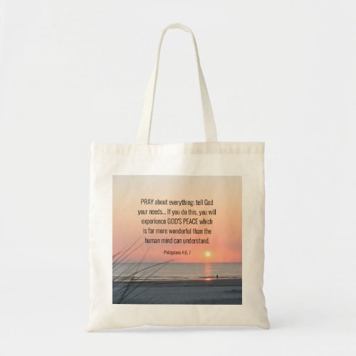 Philippians 46 Pray About Everything Ocean Sunset Tote Bag