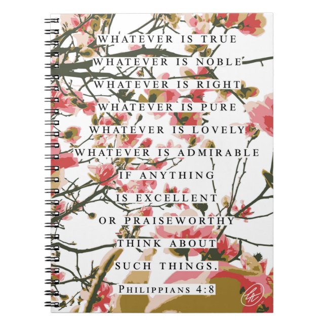 Philippians 4:8 Floral Notebook (Front)