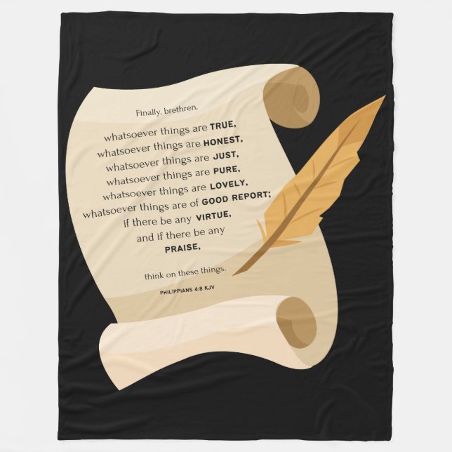 Philippians 4:8 KJV Bible Quote Scroll Fleece Blanket (Front)