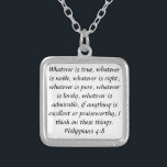 Philippians 4:8 praiseworthy bible verse necklace<br><div class="desc">This bible verse necklace represents scriptures "Whatever is true,  whatever is noble,  whatever is right,  whatever is pure,  whatever is lovely,  whatever is admirable,  if anything is excellent or praiseworthy,  I will think on these things.  Philippians 4:8"</div>