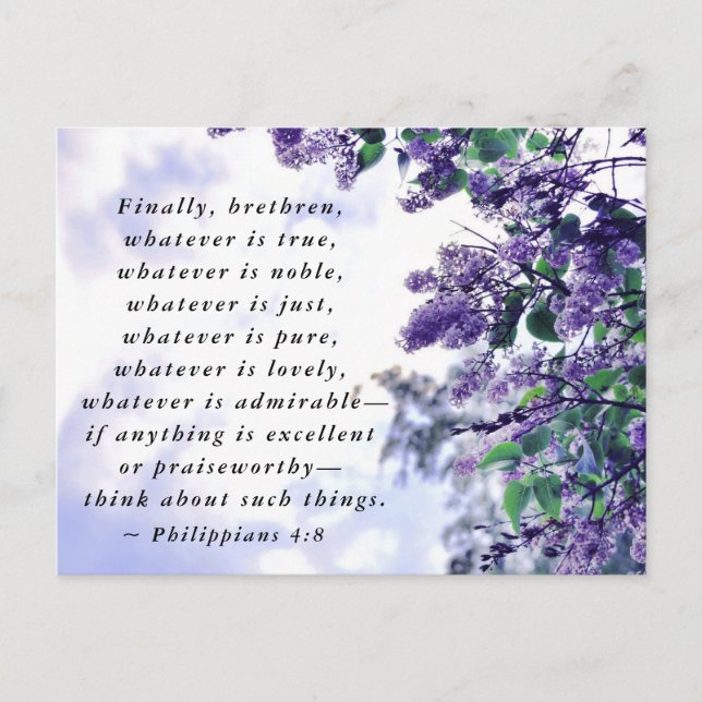 Philippians 4:8 Whatever is Noble Bible Verse Postcard (Front)
