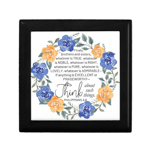 Philippians 4:8, Whatever is Noble, Floral Wreath Gift Box (Front)