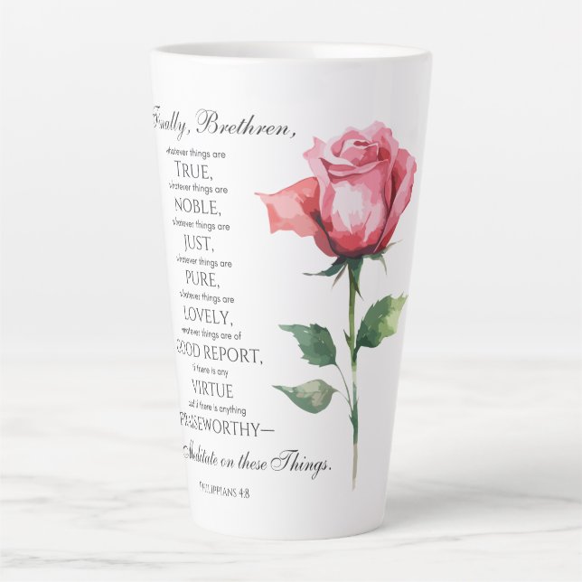 Philippians 4:8 Whatever things are Noble Flower Latte Mug (Front)