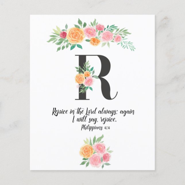 Philippians 4, Letter R, watercolor scripture carf (Front)