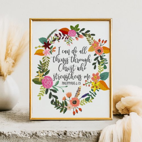 Philippians Bible Scripture Verse Feminine Floral Poster