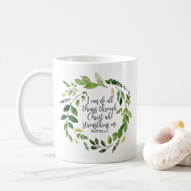 Philippians Bible Scripture verse Inspirational Coffee Mug (With Donut)