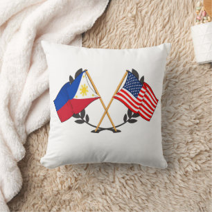 Philippine American Flag Filipino Heritage Vintage Throw Pillow