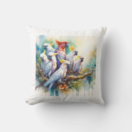 Philippine Cockatoos 010624AREF101 _ Watercolor Throw Pillow