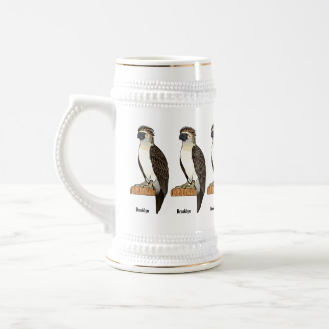 Philippine eagle bird cartoon illustration  beer stein (Left)