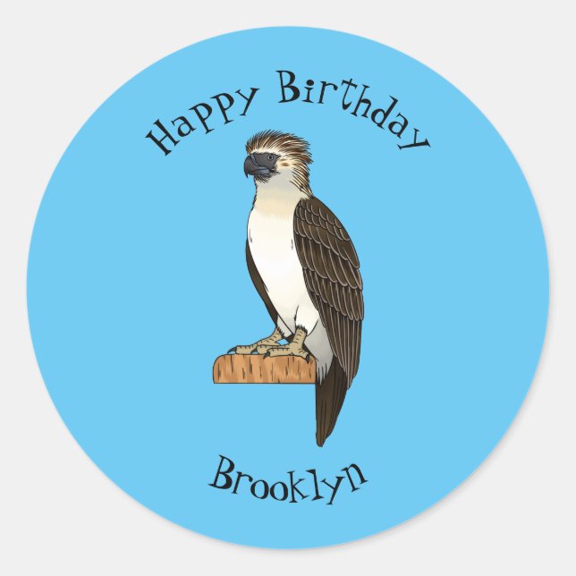 Philippine eagle bird cartoon illustration classic round sticker (Front)