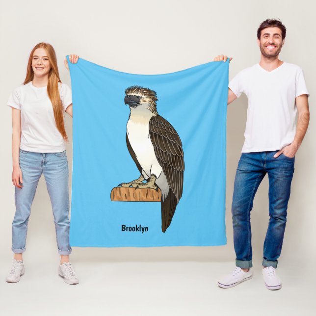 Philippine eagle bird cartoon illustration  fleece blanket (In Situ)