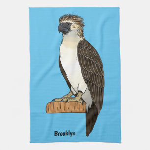Philippine eagle bird cartoon illustration  kitchen towel