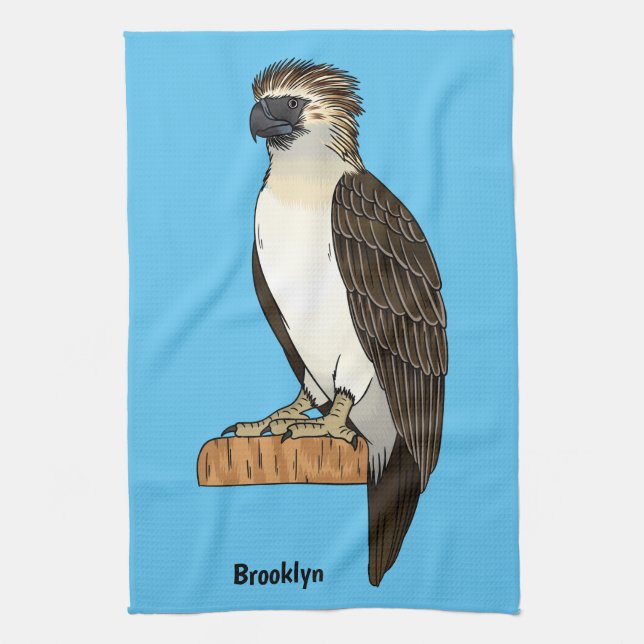 Philippine eagle bird cartoon illustration  kitchen towel (Vertical)