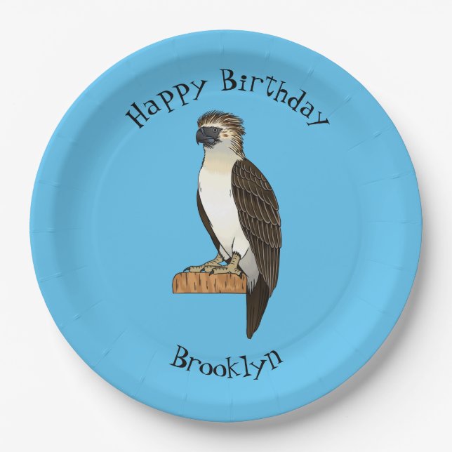 Philippine eagle bird cartoon illustration  paper plates (Front)