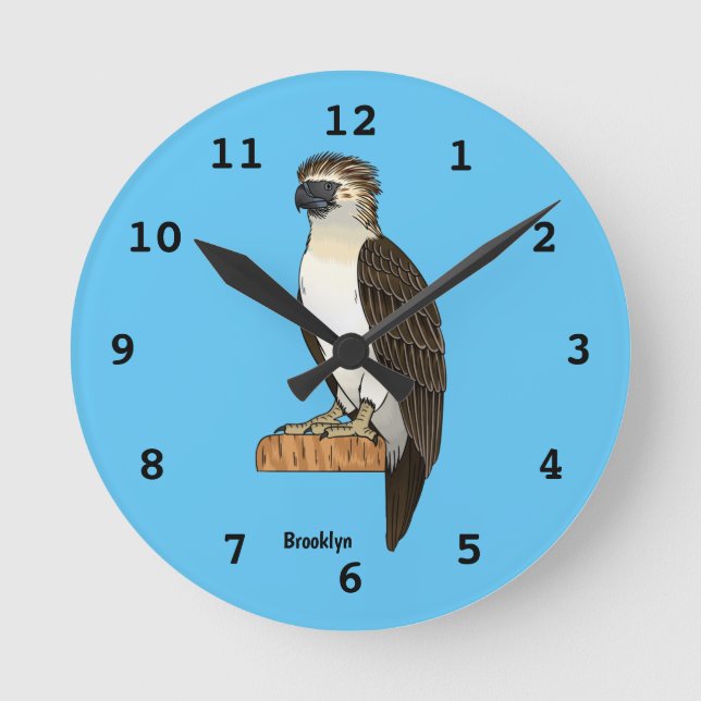 Philippine eagle bird cartoon illustration round clock (Front)