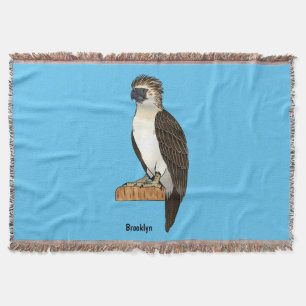 Philippine eagle bird cartoon illustration throw blanket