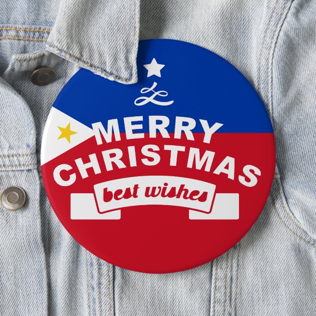 Philippine Flag Christmas: Merry Christmas & Best  Button (In Situ)