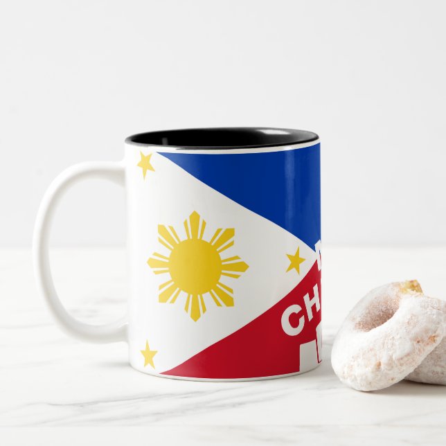 Philippine Flag Christmas: Merry Christmas & Best  Two-Tone Coffee Mug (With Donut)