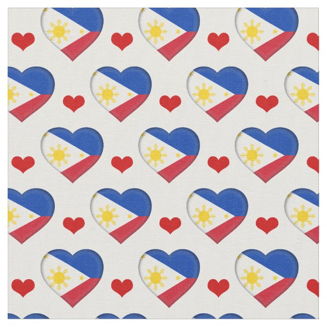 Philippine Flag & Red Heart fashion Fabric (Close Up)