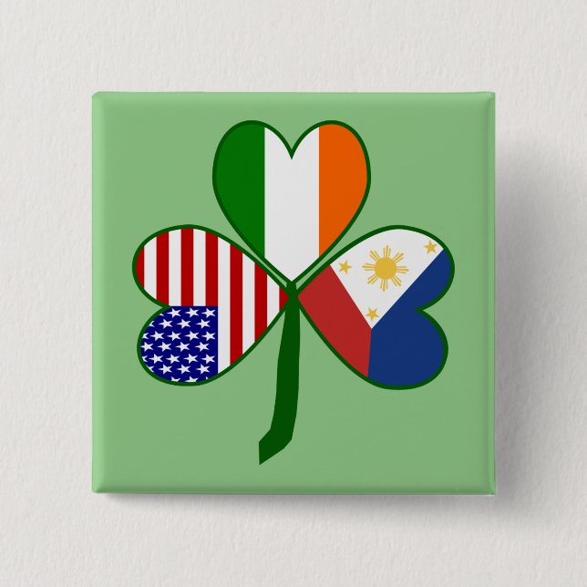 Philippine Flag Shamrock Pinback Button (Front)