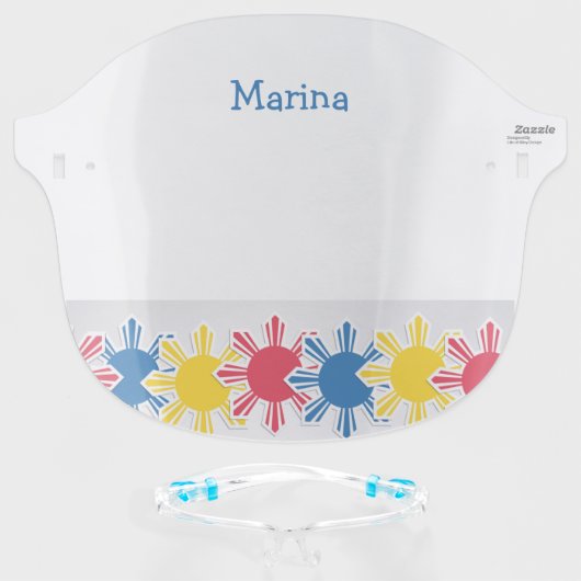 Philippine Flag Sun Customizable Name Face Shield (Front w/Glasses)