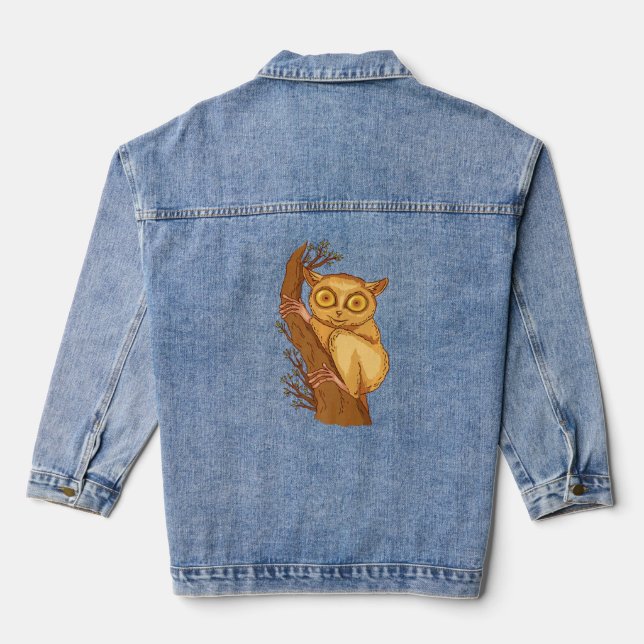 Philippine Tarsier Bohol Tarsier Monkey Face Tarsi Denim Jacket (Back)
