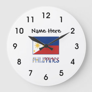Philippines and Filipino Flag and Your Name Large Clock